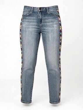 Knox Rose 12 Blue Denim Jeans Slim Fit Embroidered Side Stripes Boho Aesthetic